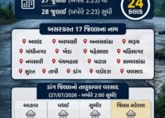 ડાંગ સહિત ગુજરાતના 17 જિલ્લાઓમાં આગામી 24 કલાક માટે ભારે વરસાદની આગાહી